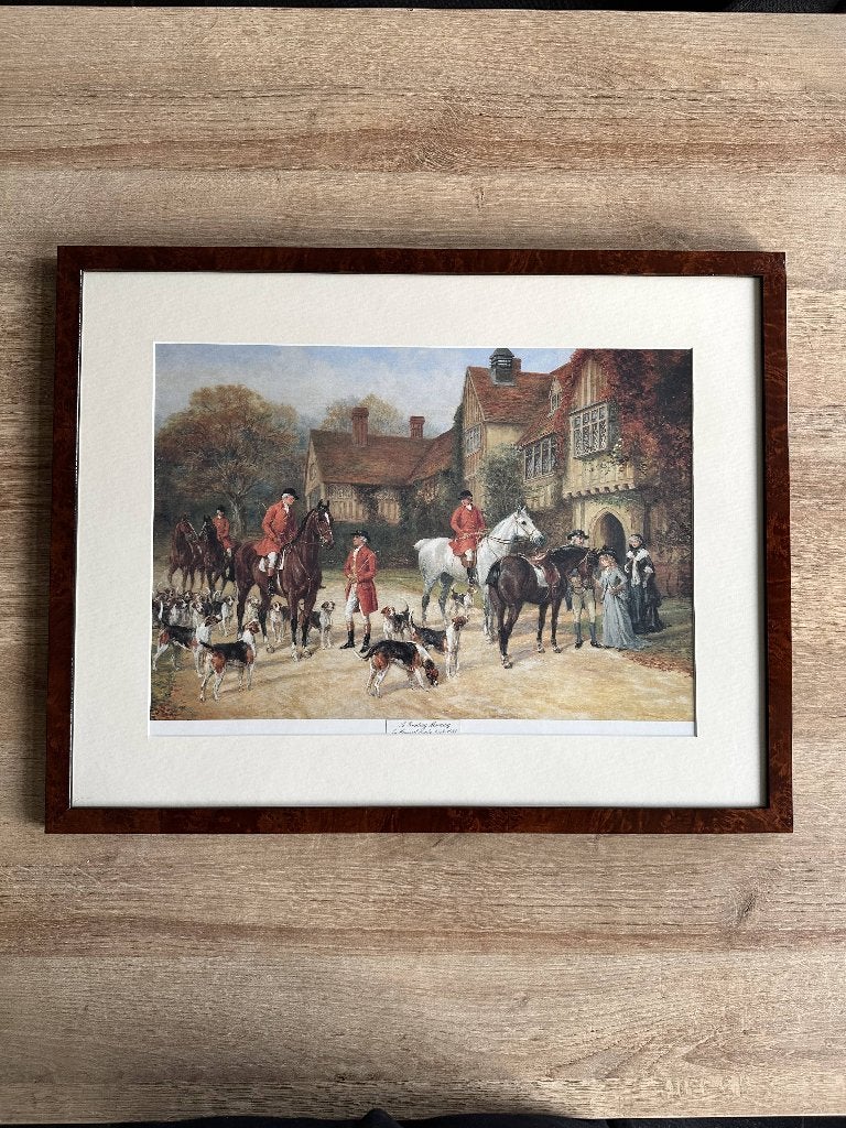 Klassieke Engelse jachtprent met paarden en honden, Ingelijst, Dieren, Ophalen of Verzenden, Klassiek