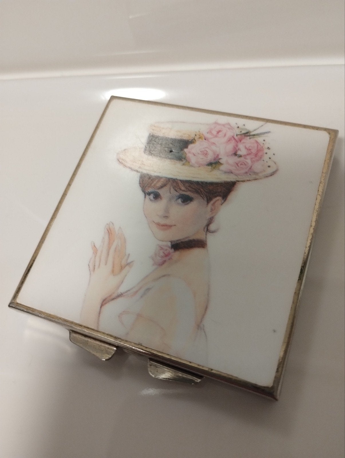 Vintage jaren zestig MCM japans make up / zak spiegeltje, Antiek en Kunst, Curiosa en Brocante, Ophalen of Verzenden