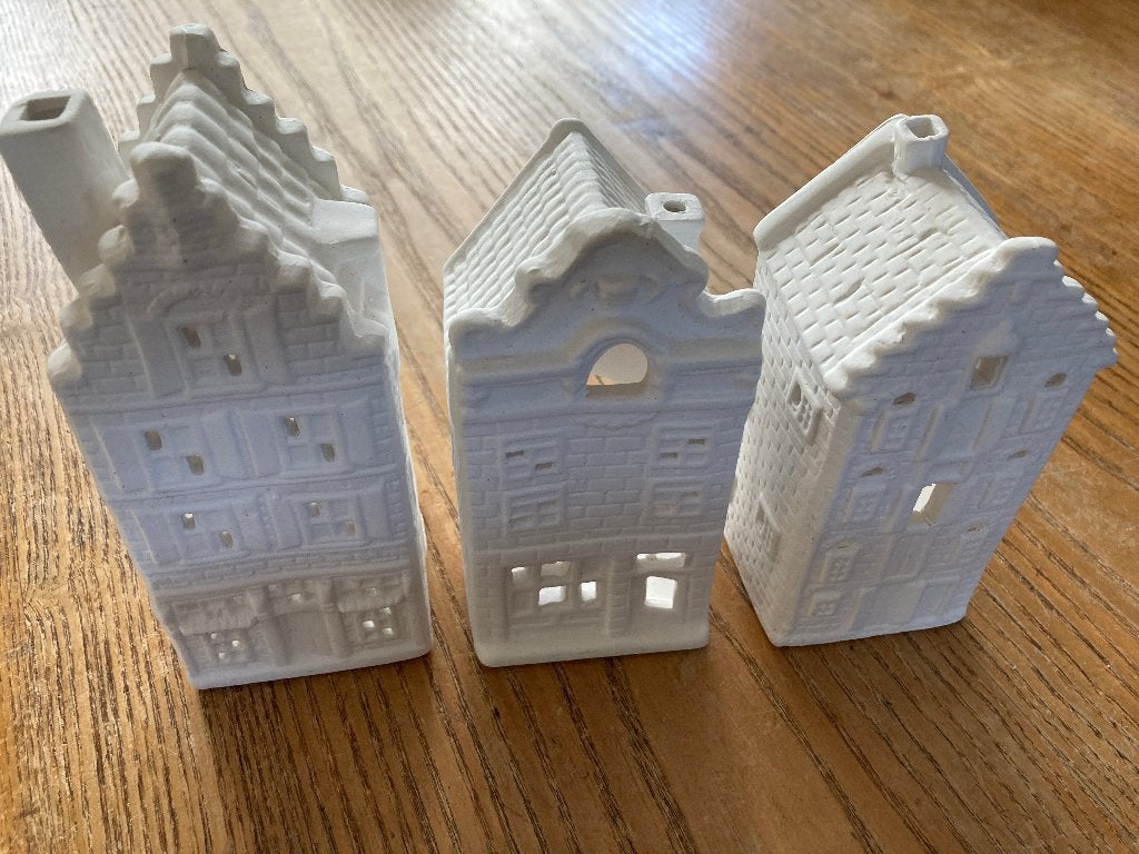 Porseleinen lichthuisje grachtenhuisjes waxinelichtje, Overige materialen, Wit, Ophalen of Verzenden, Zo goed als nieuw