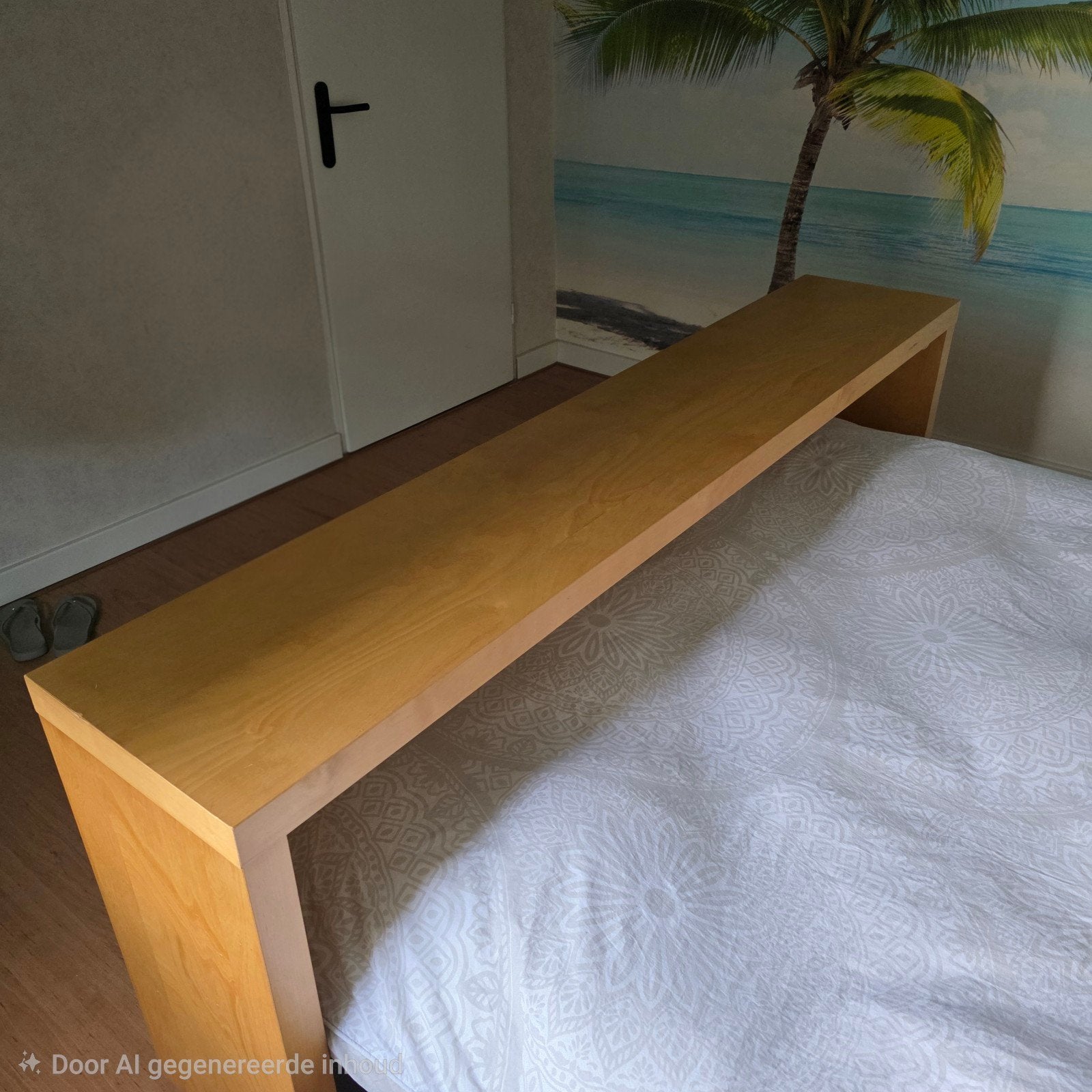 Houten Bedtafel / Bijzettafel op Wieltjes - 190x36x78 cm, Ophalen, Gebruikt, 70 cm of minder, Bruin