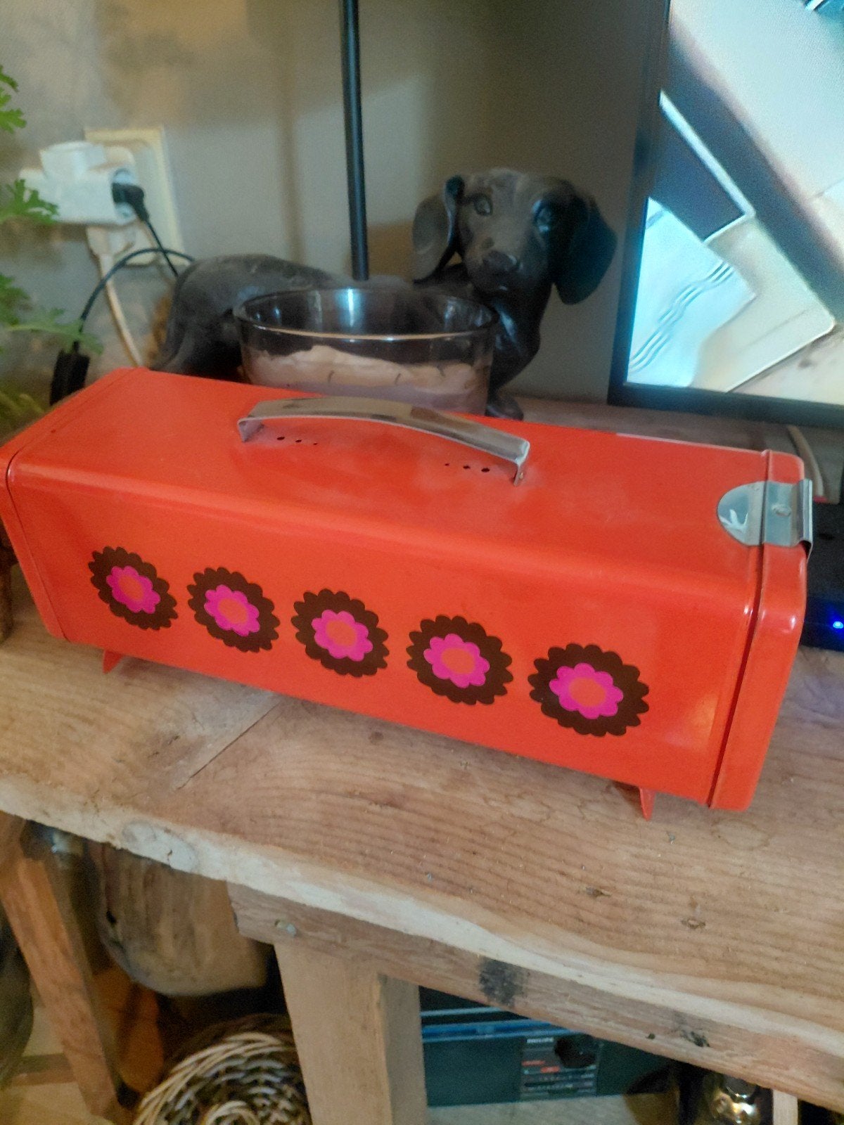 Oranje vintage Brabantia ontbijtkoektrommel patrice, Ophalen of Verzenden, Huis en Inrichting