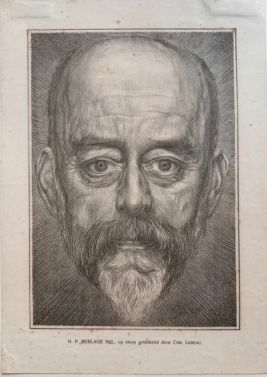 Dr. H.P. Berlage, portret litho door Chris Lebeau, Ao.1913, Portret en Figuren, Verzenden, Lithografie, Met passe-partout