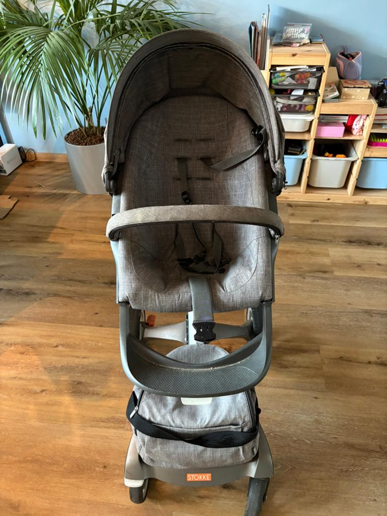 Stokke Xplory V5 - Zeer compleet incl.adapter, meerijplankje, Kinderen en Baby's, Kinderwagens en Combinaties, Gebruikt, Verstelbare duwstang