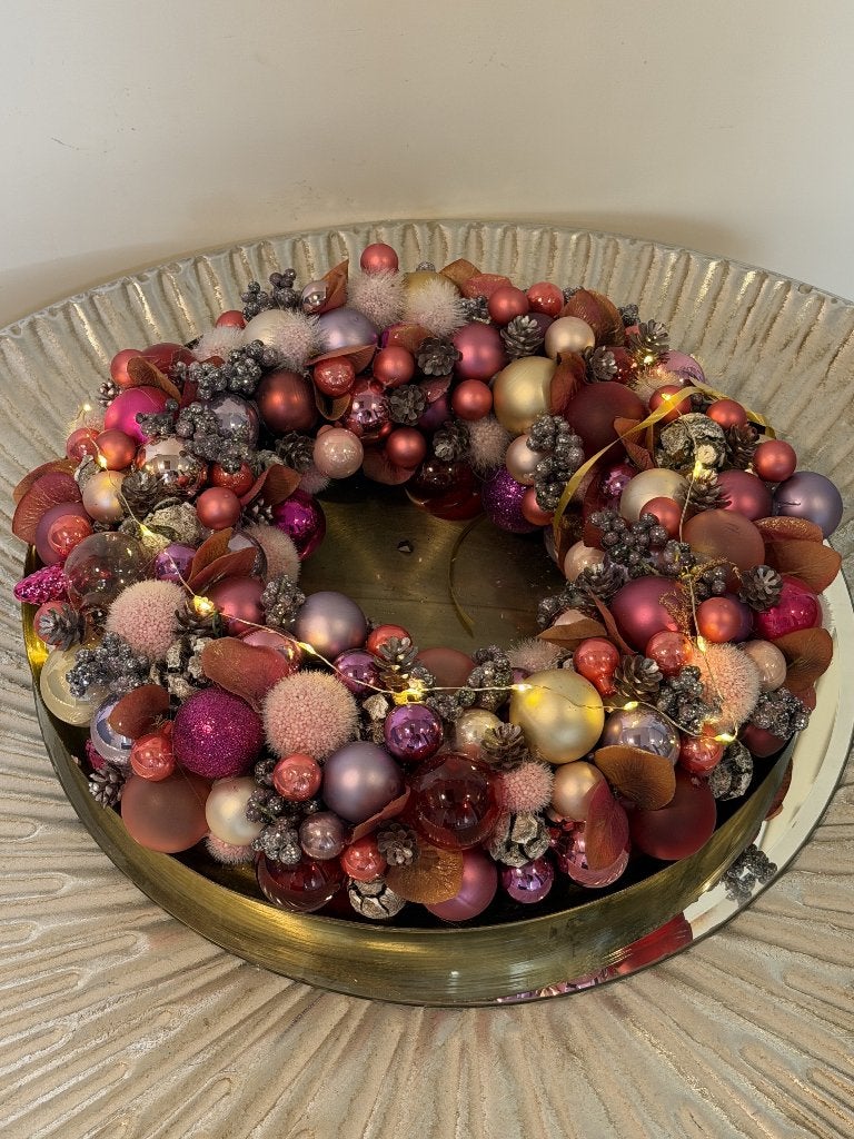 HERFST  Ballenkrans de LUXE - roze tinten + zijden bloemen, Diversen, Ophalen of Verzenden, Nieuw