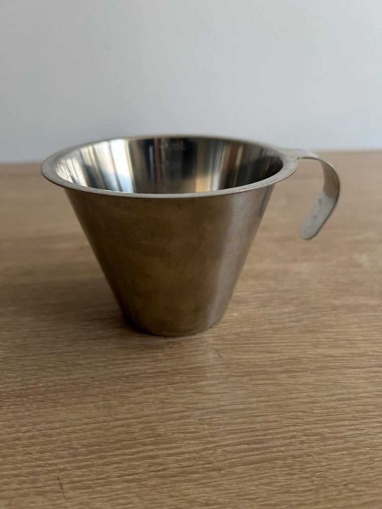 RVS Maatbeker ø 10 cm hoogte 7.5 cm maataanduiding 0,25 L, Ophalen, Gebruikt, Overige typen, Overige stijlen