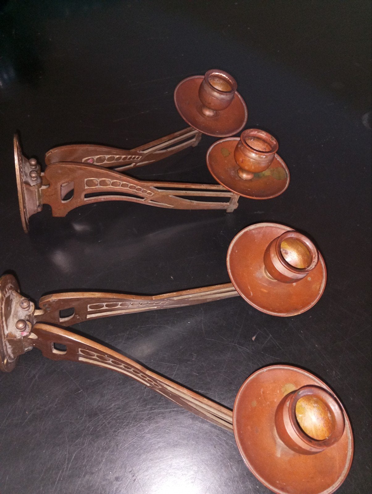 2 koperen piano kandelaars Art-Nouveau/Jugendstil ca 1900, Ophalen of Verzenden, Koper of Brons
