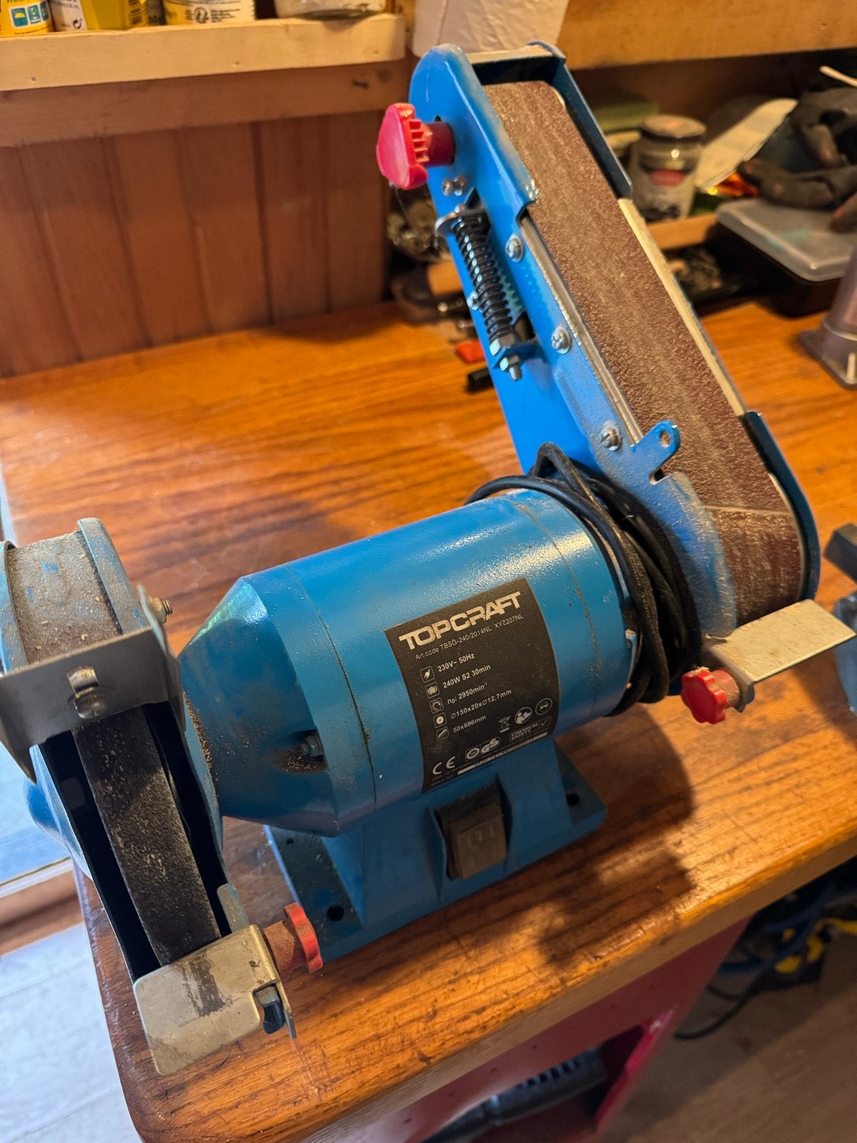 Topcraft bankslijpmachine met bandschuurfunctie, Ophalen, Gebruikt, Minder dan 700 watt, Werkbankslijpmachine