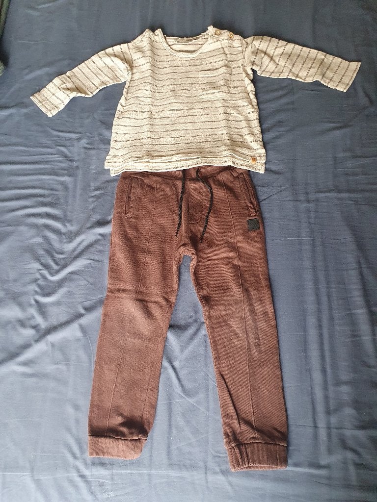 Daily7 broek bruin - Lil'atelier shirt beige mt 104 ZGAN, Ophalen of Verzenden, Setje, Jongen, Lil Atelier