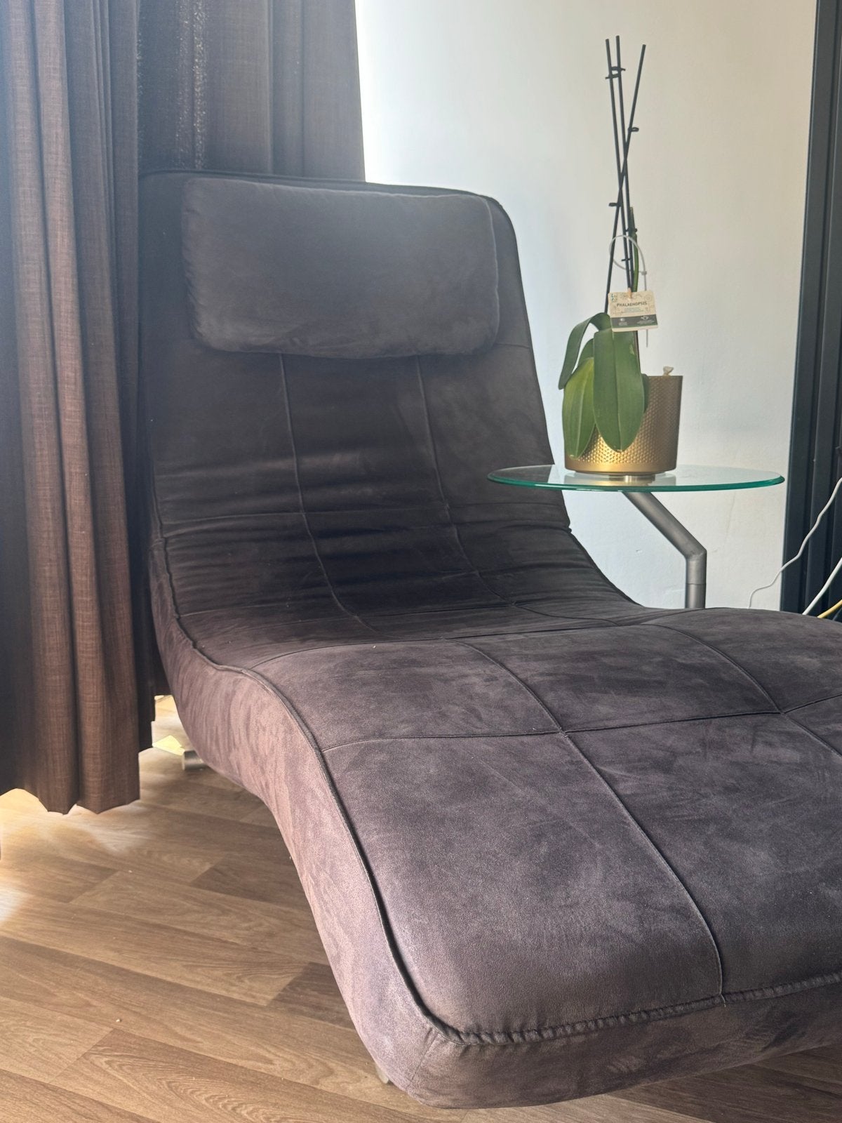 Comfortabele chaise longue - donkergrijs, Huis en Inrichting, Fauteuils, Ophalen, Gebruikt, 50 tot 75 cm, Stof