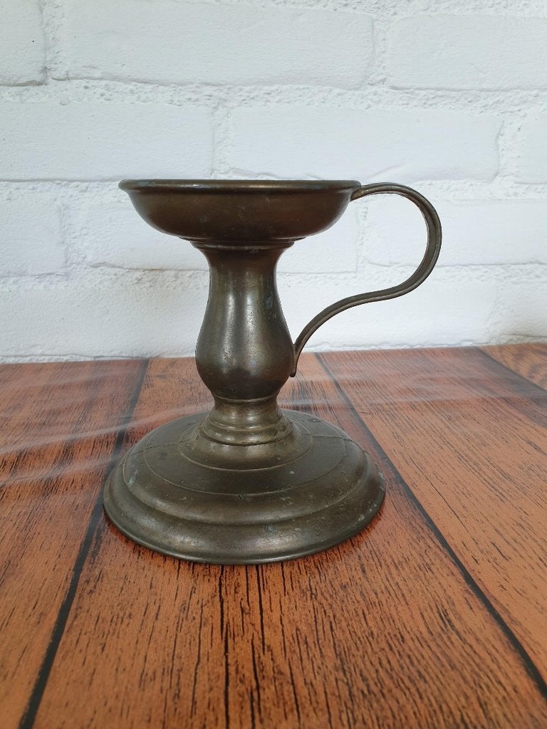 Mooie bronzen kandelaar voor dikkere kaarsen, Ophalen, Gebruikt, 13 cm, Metaal