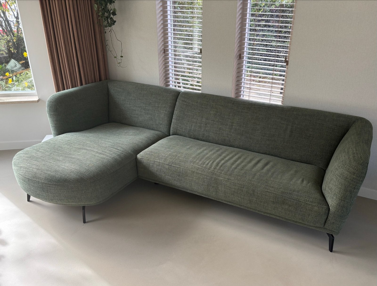 Moderne hoekbank met chaise longue - Groene stof, Ophalen, Zo goed als nieuw, Stof