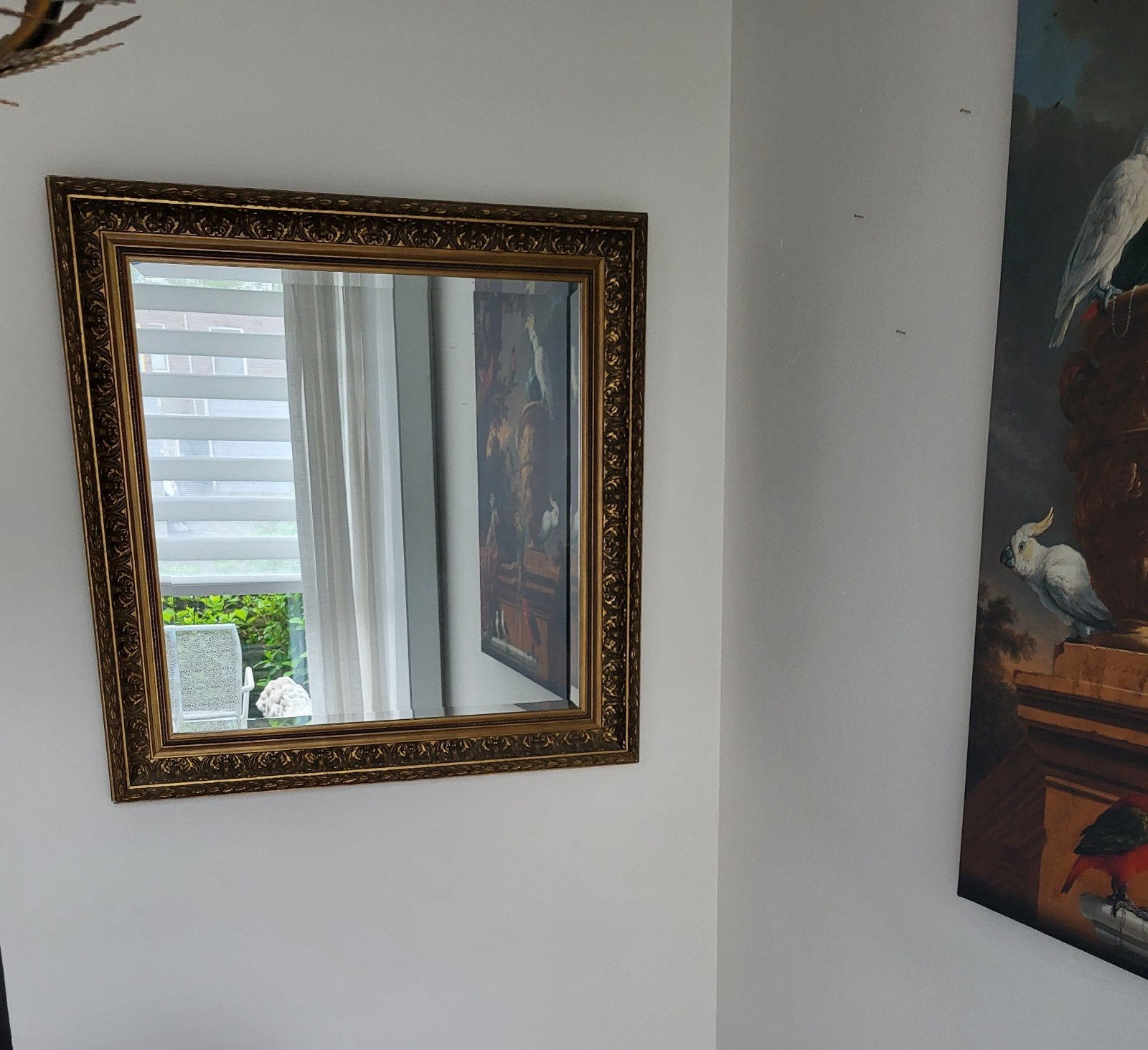 Mooie vierkante houten goudkleurige facetgeslepen spiegel, Ophalen, Vierkant, Minder dan 100 cm