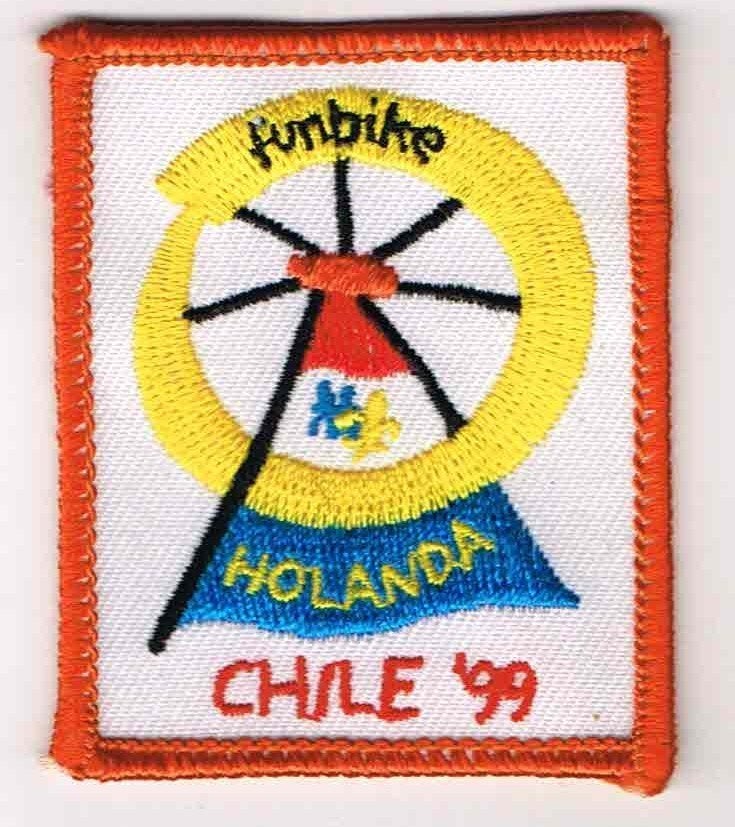 Scouting Wereld Jamboree 1999 Chile, Troepbadge FUNBIKE, Ophalen of Verzenden, Nieuw, Embleem, Speld of Insigne