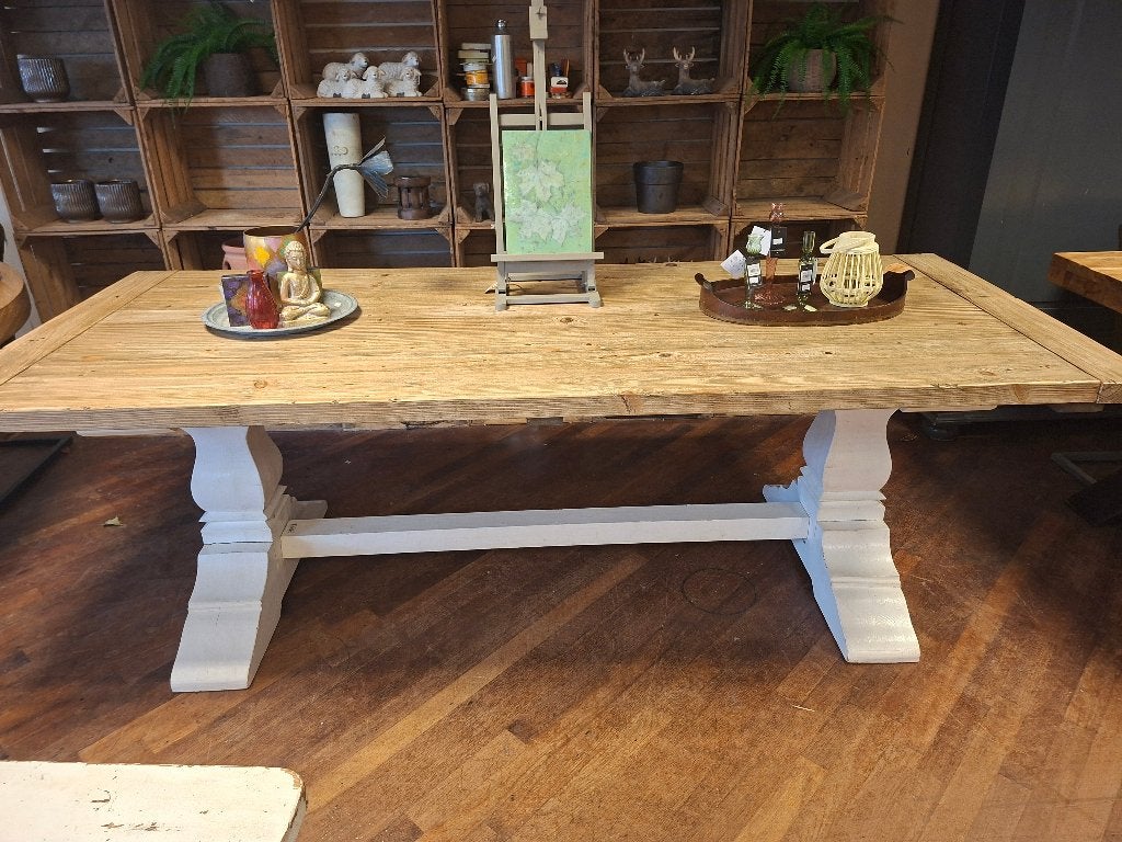 Landelijke kloostertafel wit/blank 240 cm, Ophalen, 100 tot 150 cm, 200 cm of meer, Zo goed als nieuw