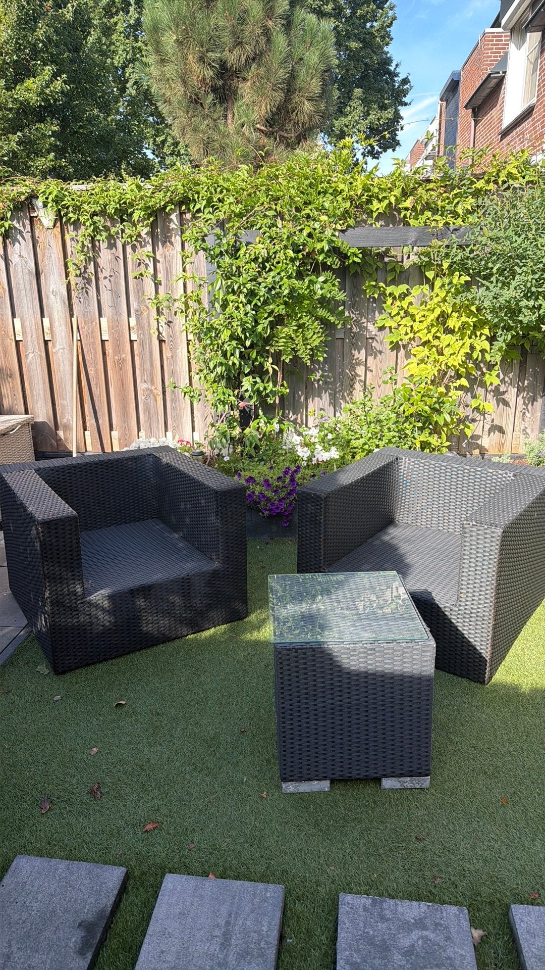 Tuinstoelen + tafel, Tuin en Terras, Ophalen, Zo goed als nieuw
