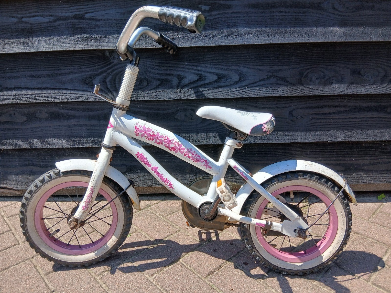 Kinderfietsje wit/roze - 12 inch, Ophalen