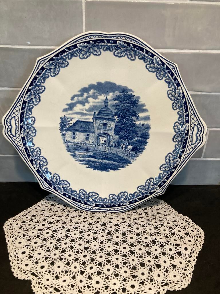 Gebakschaal Boerenhoeve blauw (110326h), Ophalen of Verzenden, Gebruikt, Aardewerk, Overige stijlen