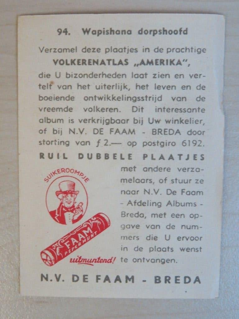 N.V. De Faam-Breda albumplaatje Volkerenatlas. 1952, Verzamelen, Ophalen of Verzenden, Zo goed als nieuw, Overige typen