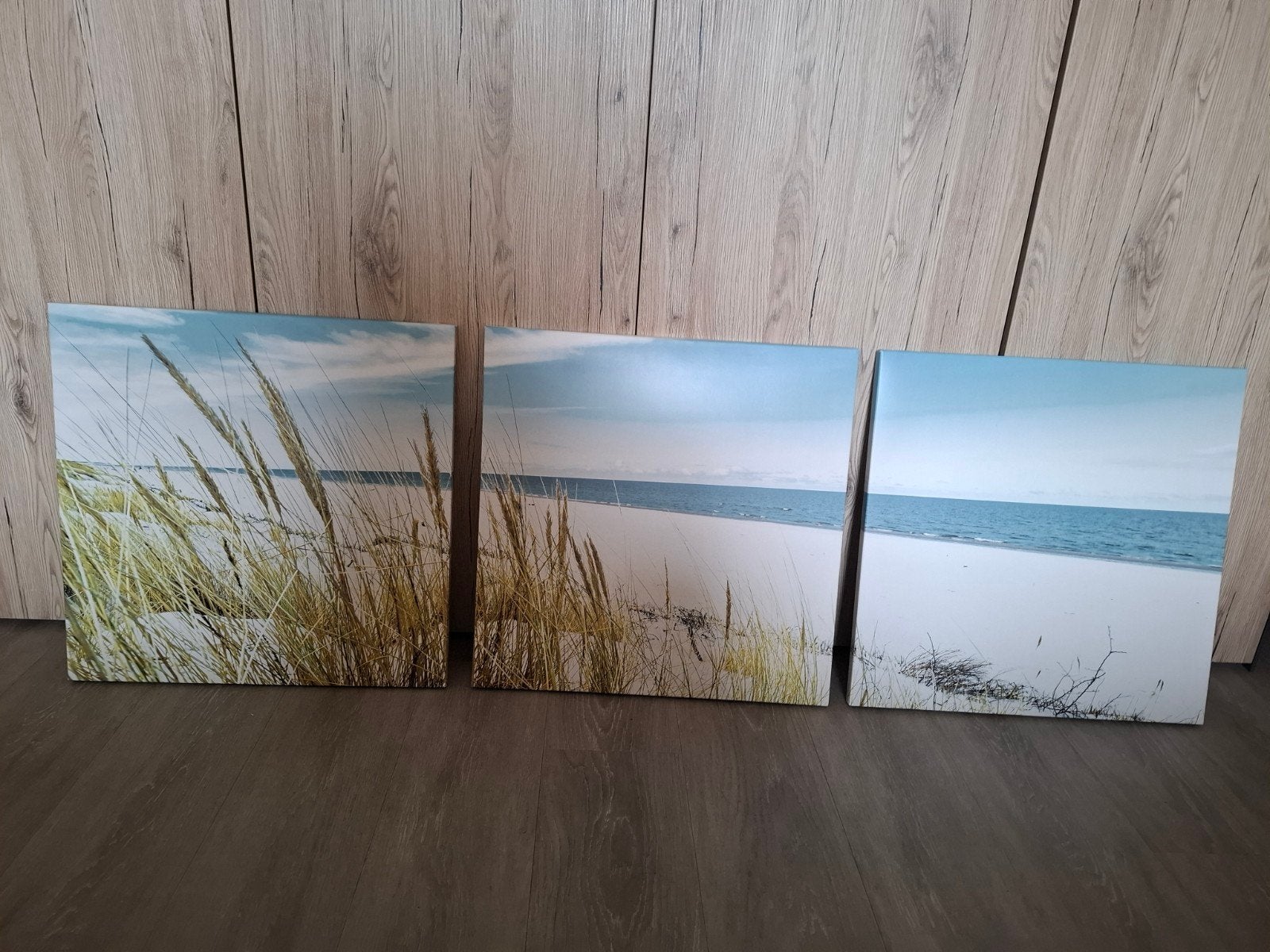 Drieluik poster op karton strand helmgras zee 3x 50x50cm, Ophalen of Verzenden