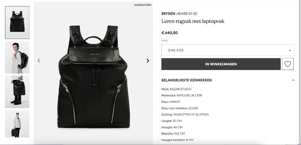 Studio Kazar "BRYDEN" Leren rugzak met laptopvak, Overige merken, 40 cm of meer, Ophalen of Verzenden, Zo goed als nieuw