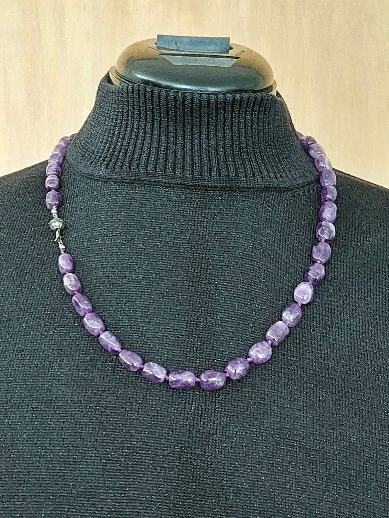Geregen kralenketting van Amethist, Sieraden, Tassen en Uiterlijk, Kettingen, Gebruikt, Paars, Ophalen of Verzenden, Steen of Mineraal