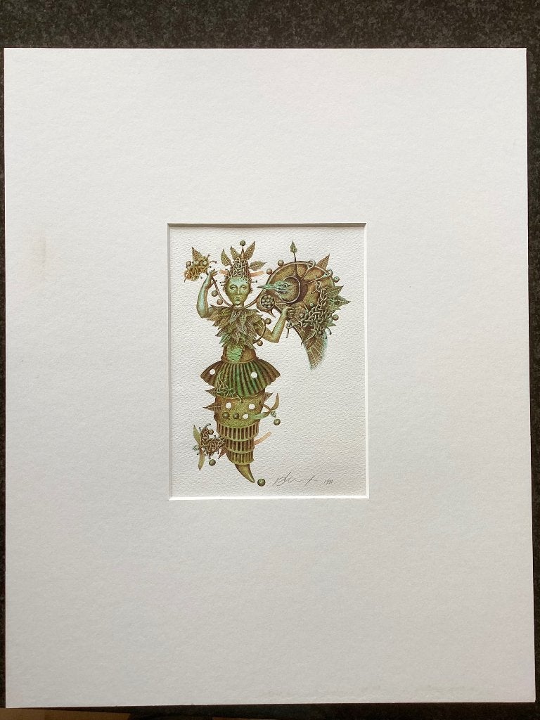 Aquarel, vrouw met vogel, handgeschilderd, vintage, Ophalen, Origineel werk