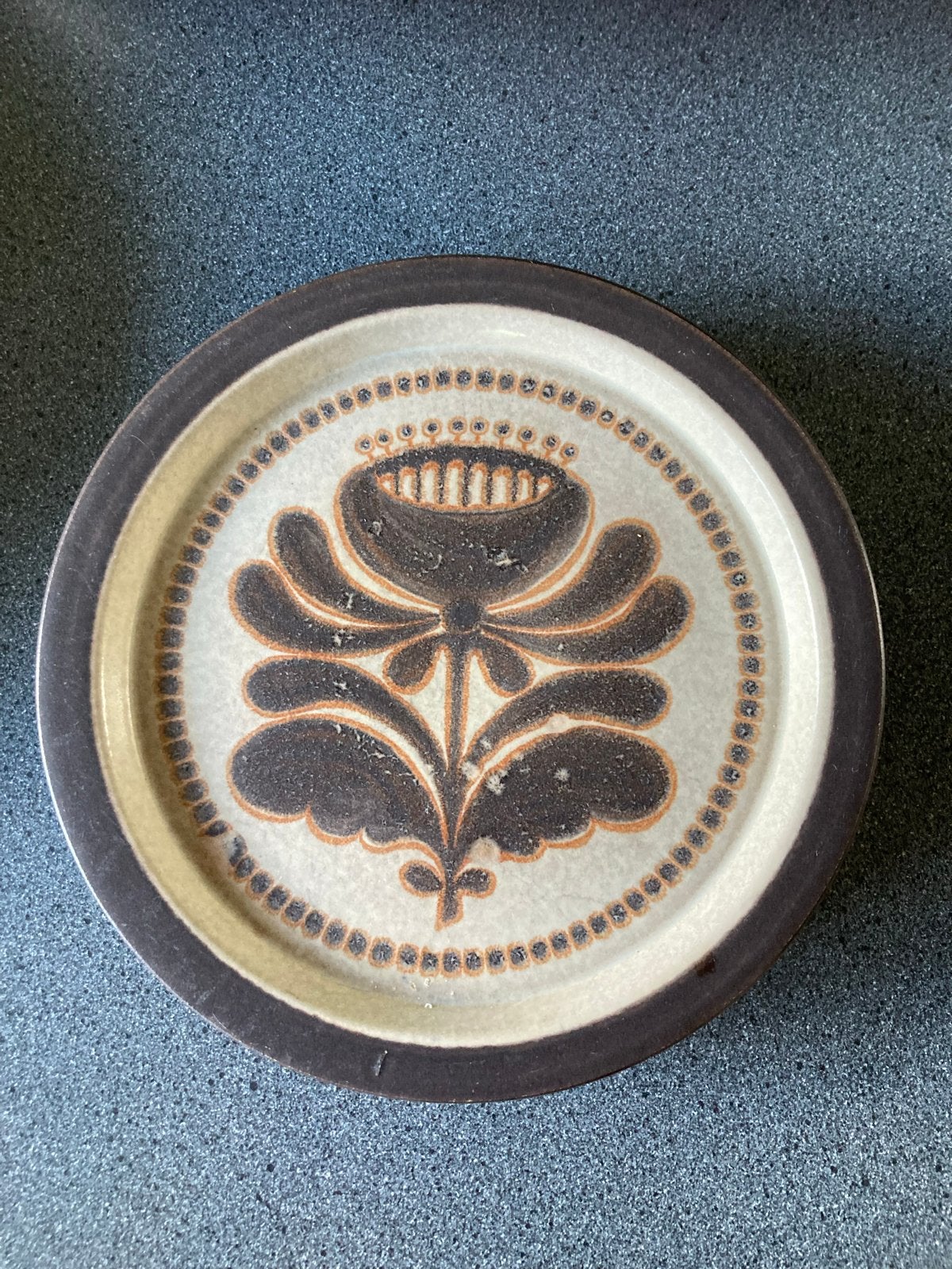 Vintage Ceramano Steinzeug bord - Bloemenmotief, Ophalen of Verzenden
