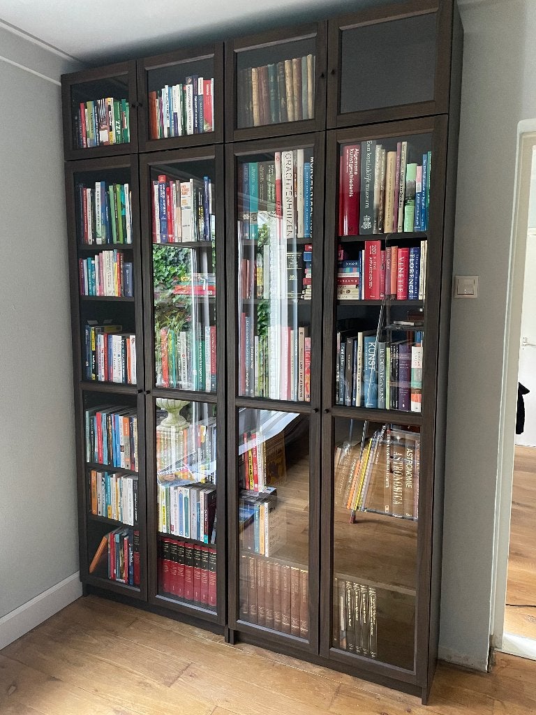 4x Oxberg vitrinedeur donkerbruin eiken, Ophalen, Minder dan 50 cm, Zo goed als nieuw, 150 tot 200 cm