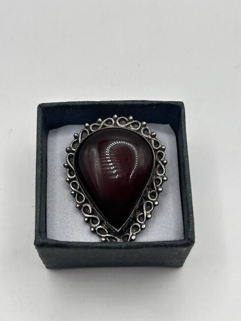 Carneool ring maat 17/18, Sieraden, Tassen en Uiterlijk, Ringen, Zo goed als nieuw, Dame, 17 tot 18, Rood, Zilver, Met edelsteen