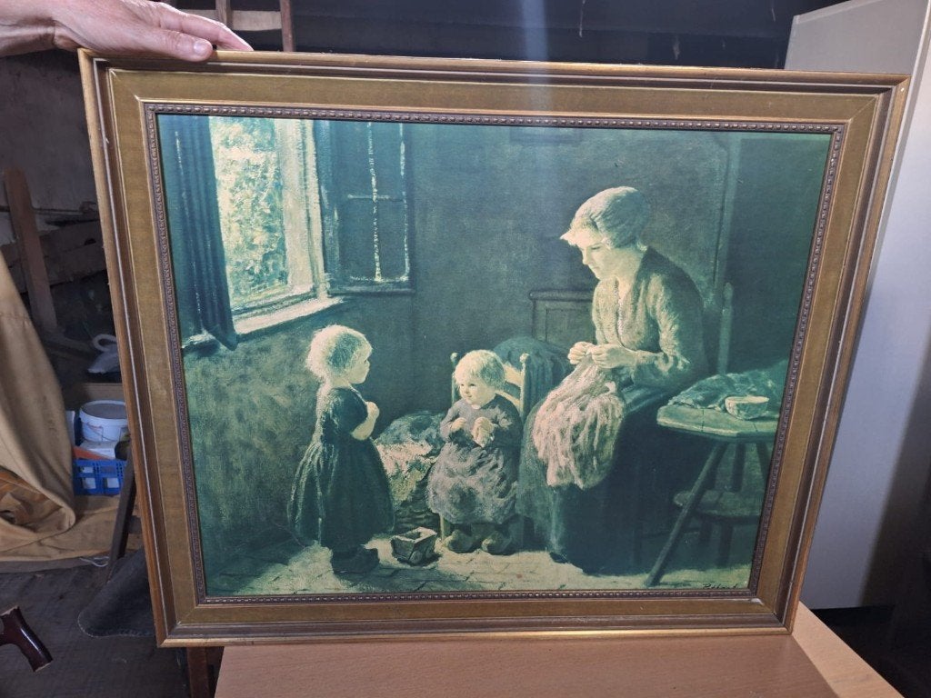 Bernard Pothast - "Haar Eerste Les" - Klassiek Schilderij, Ophalen, Bijzondere lijst, Doek, Portret of Personen