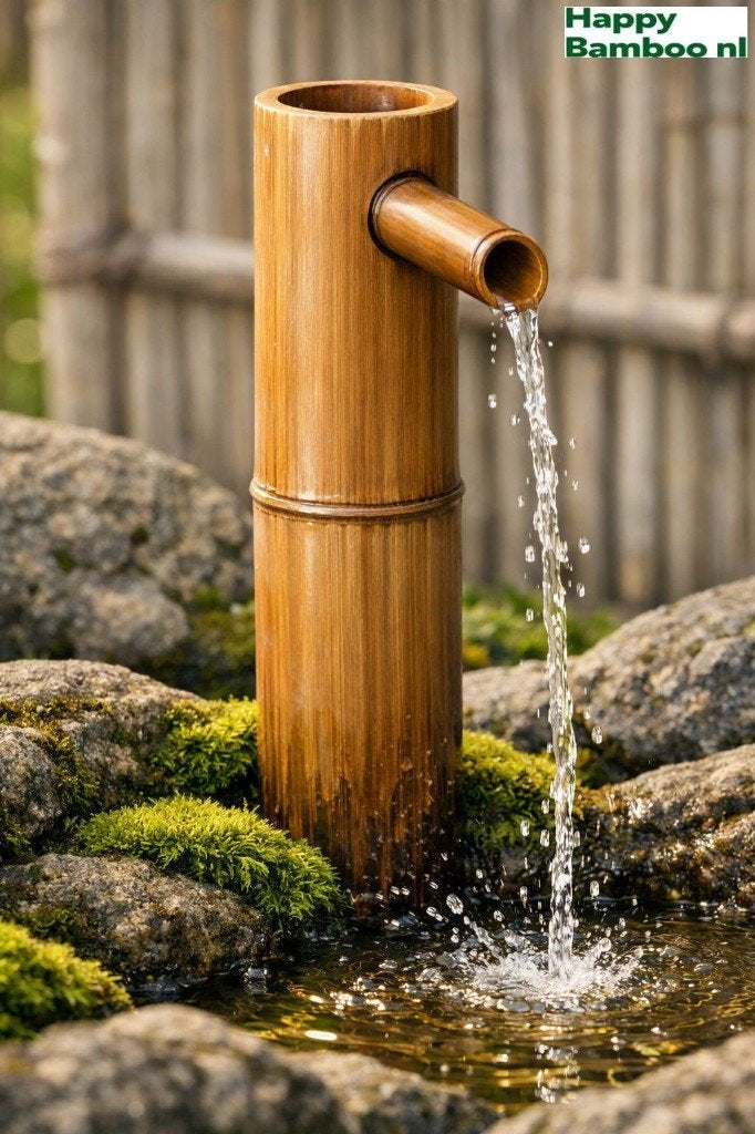Water doorloop fontein 70 cm Donkere Bamboe –Binnen & Buiten, Tuin en Terras, Verzenden, Nieuw, Overige materialen, Waterornament