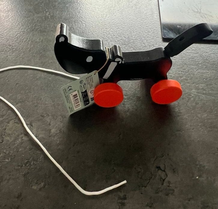 Houten Trekdier Takkie Hondje Zwart met Oranje Wielen, Ophalen of Verzenden, Nieuw, Jongen of Meisje