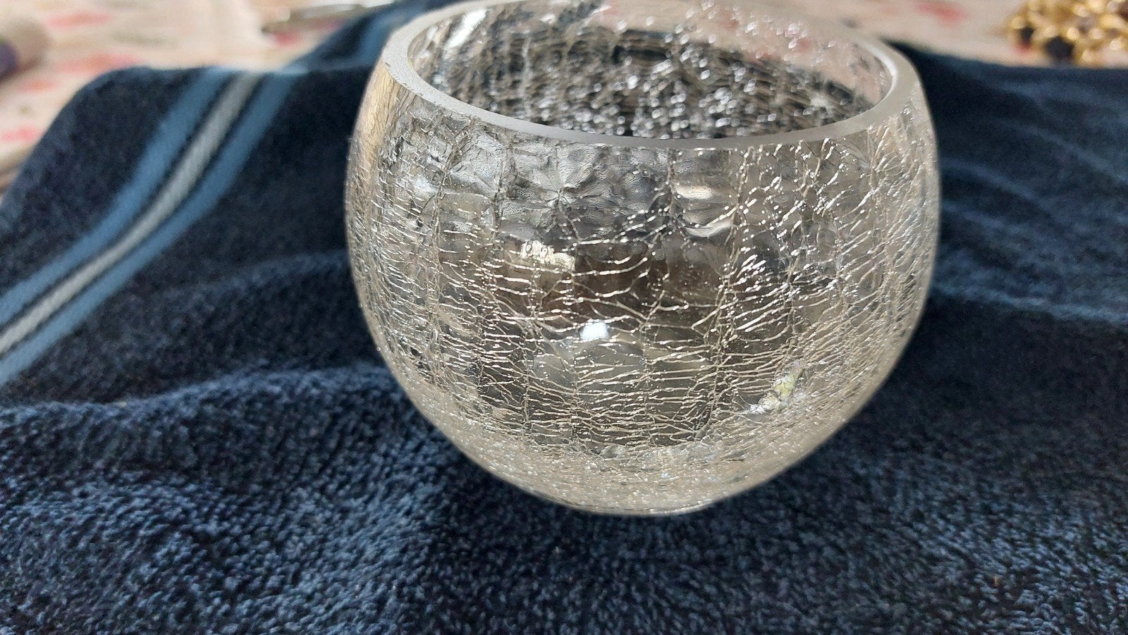 Theelichthouder van craquelé glas, Ophalen of Verzenden, Gebruikt, Glas