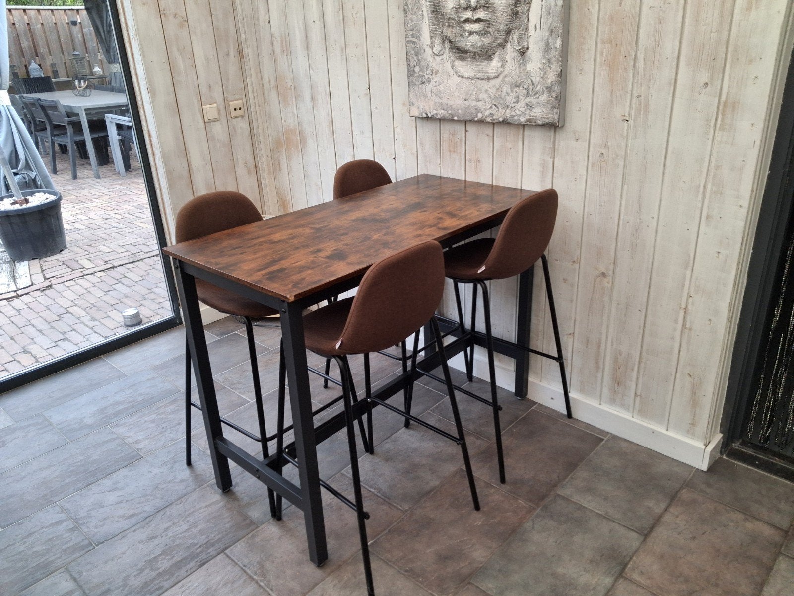 Leuk VidaXL bar setje met 4 krukken - L120 B60 H90cm, Ophalen, Gebruikt, Met voetsteun, 90 cm of meer