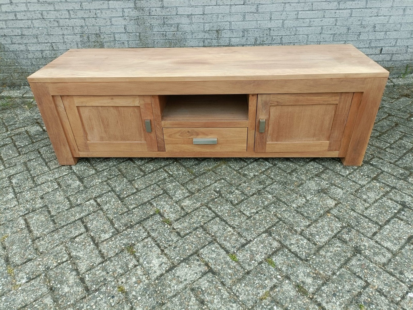 Teak houten tv meubel, 150 tot 200 cm, Ophalen of Verzenden, Zo goed als nieuw, 150 tot 200 cm
