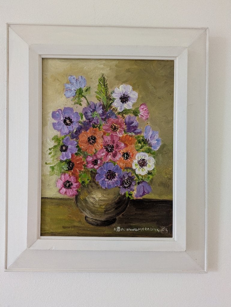 Lief klein bloemen schilderijtje, Ophalen, Minder dan 50 cm, Oorspronkelijke maker, Schilderij