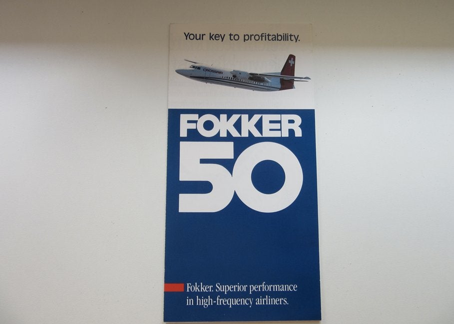 Fokker 50 brochure Your key to profitability, Verzenden, Zo goed als nieuw, Overige typen