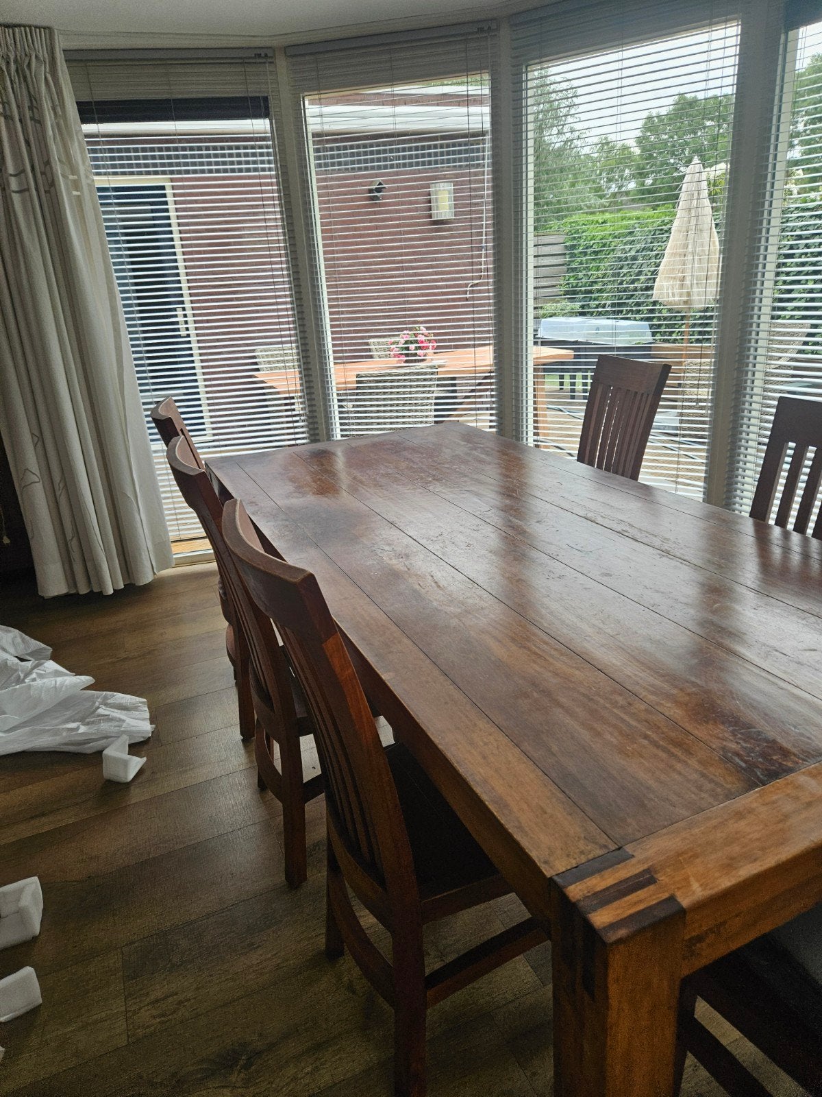 Grote Cognackleurige Eettafel 220x100 cm - Demontabel, Ophalen, Gebruikt, 100 tot 150 cm, 200 cm of meer