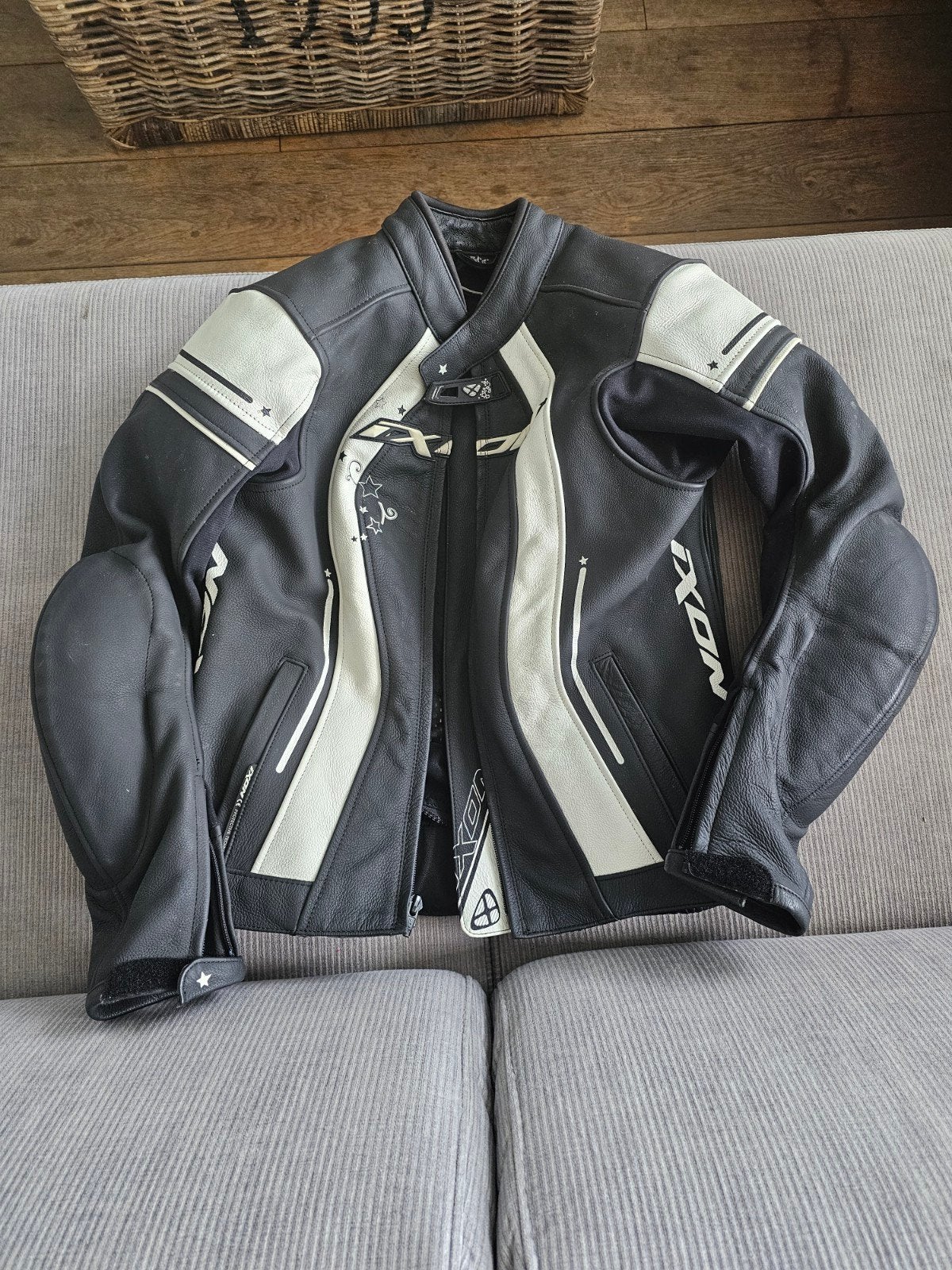Ixion Leren Motorpak (Jas en Broek) - Zwart/Wit, Motoren, Kleding | Motorkleding, Jas | leer, Dames, Tweedehands, Ophalen of Verzenden