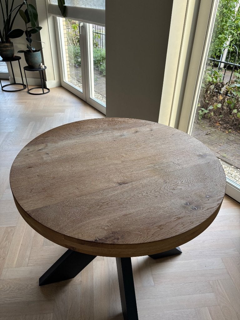 Massief rond eiken tafelblad 90 cm., Ophalen, 50 tot 100 cm, Rustiek, 50 tot 100 cm