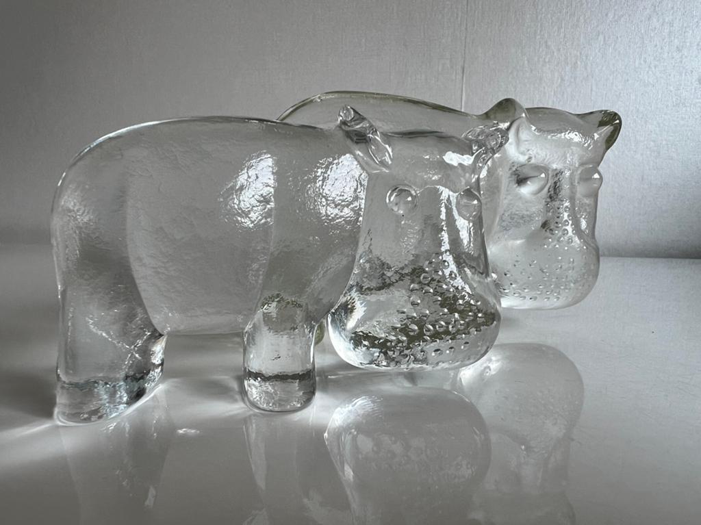 2 Kosta Boda Hippo Nijlpaard Mamma Baby Zoo Serie Vallien, Ophalen of Verzenden