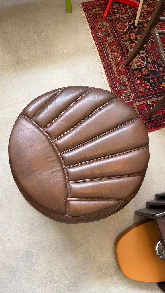Vintage leren poef, hocker, Ophalen, Gebruikt, I, I