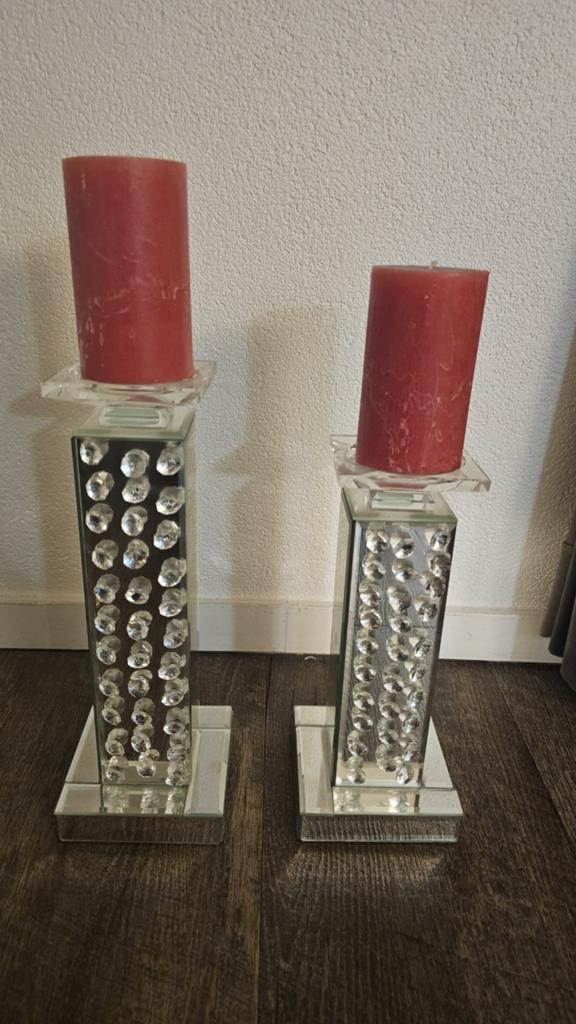 Set van 2 luxe kandelaars met kristallen en spiegels, Huis en Inrichting, Woonaccessoires | Kandelaars en Kaarsen, Overige materialen