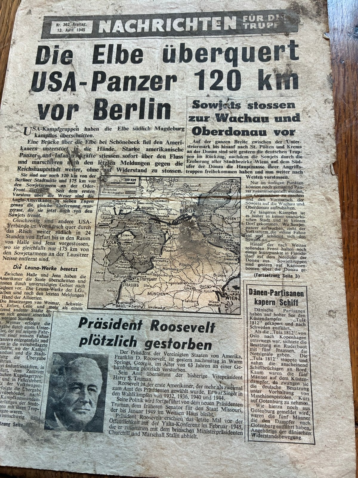 Historische krant: Duitse krant uit 1945 - WOII nieuws, Ophalen of Verzenden, Gelezen, Krant