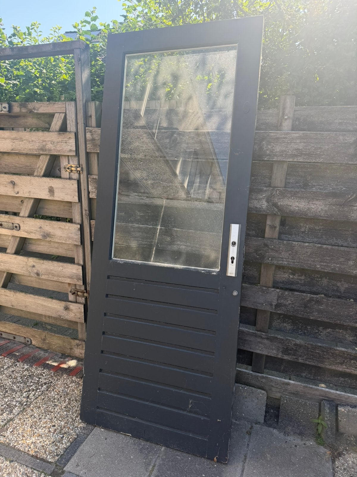 Nette hardhouten deur., Gebruikt, Ophalen of Verzenden, 200 tot 215 cm, Glas