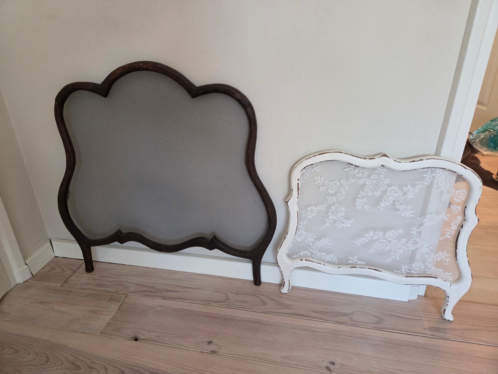 2 brocante raamhorren raamdecoratie kant, Antiek en Kunst, Ophalen, Rechthoekig
