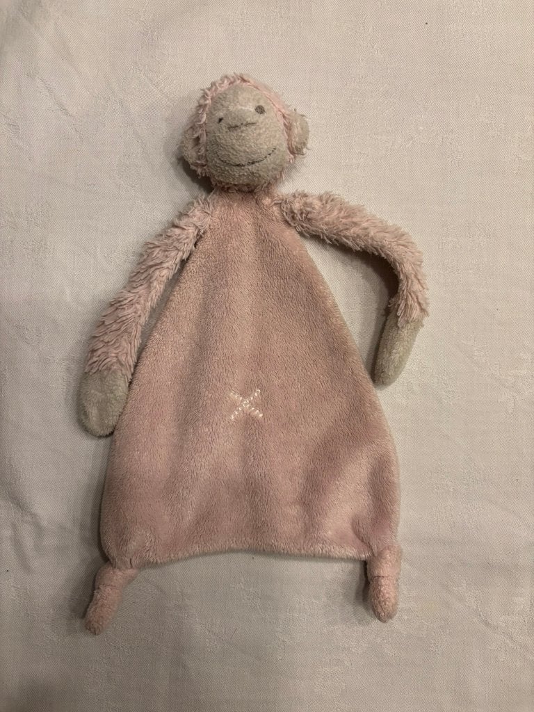 Roze knuffeldoekje aap mickey tut doekje knuffel lapje!, Gebruikt, Overige karakters, Ophalen of Verzenden, Middelgroot (20 tot 80 cm)
