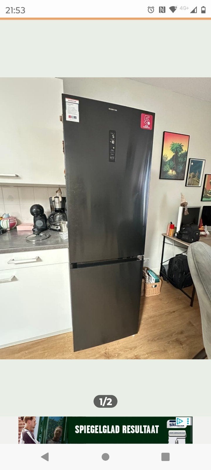 inventum koelvriescombinatie, 200 liter of meer, Ophalen, Zo goed als nieuw, 160 cm of meer