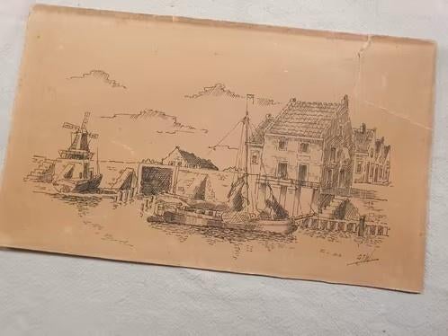 Noorderhaven in Harlingen G J Wesseling Molen de Bazuin., Ophalen