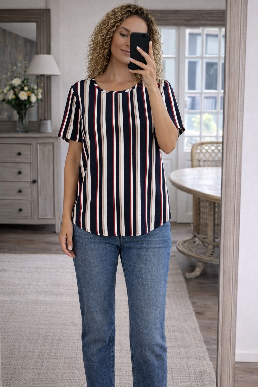 Jacqueline de Yong blouse mt 40 - rood/wit/blauw/beige, Kleding | Dames, Blouses en Tunieken, Zo goed als nieuw, Maat 38/40 (M)